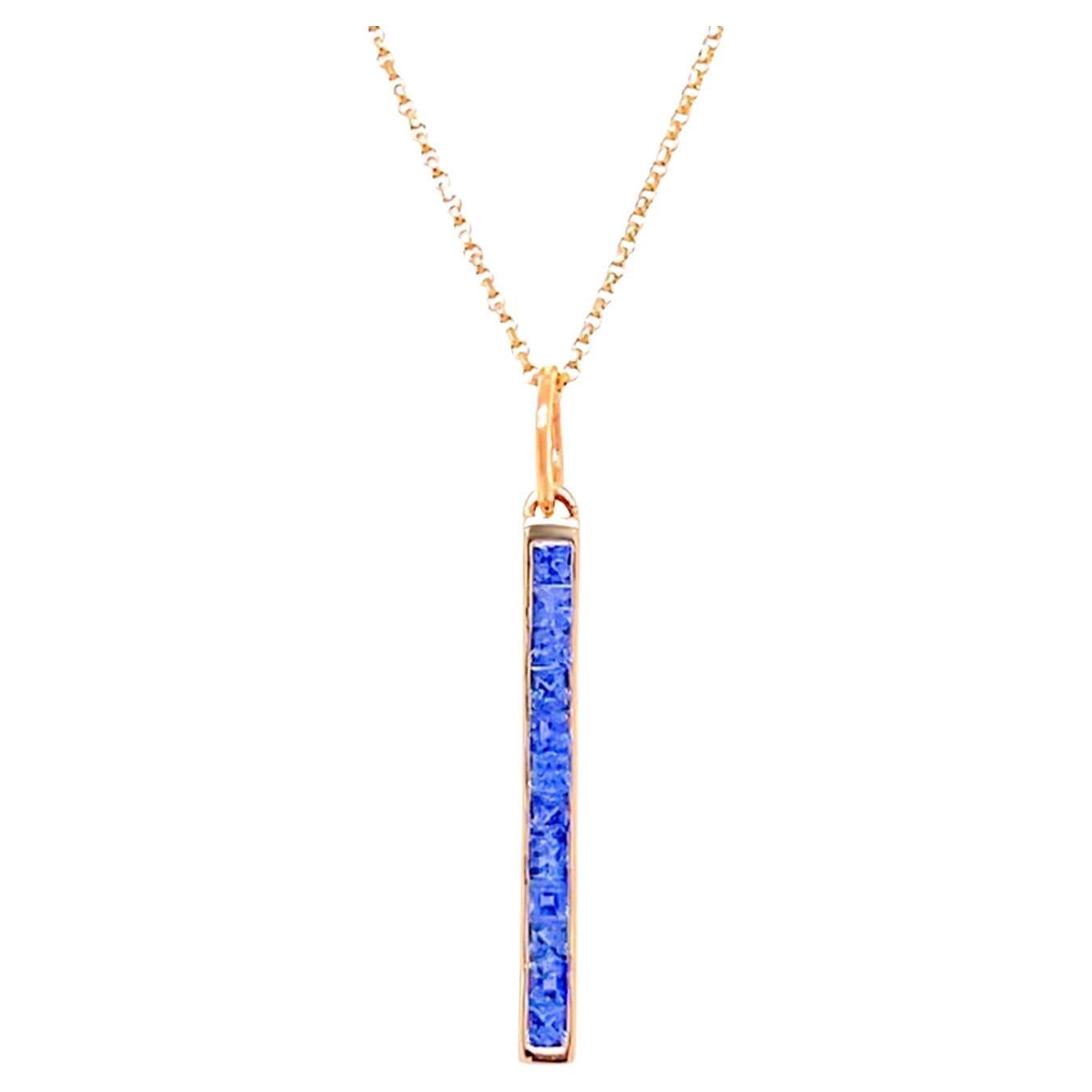 Blue Sapphire Drop Pendant Necklace 0.56 Carats 14K  Yellow Gold For Sale