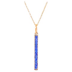 Blue Sapphire Drop Pendant Necklace 0.56 Carats 14K  Yellow Gold