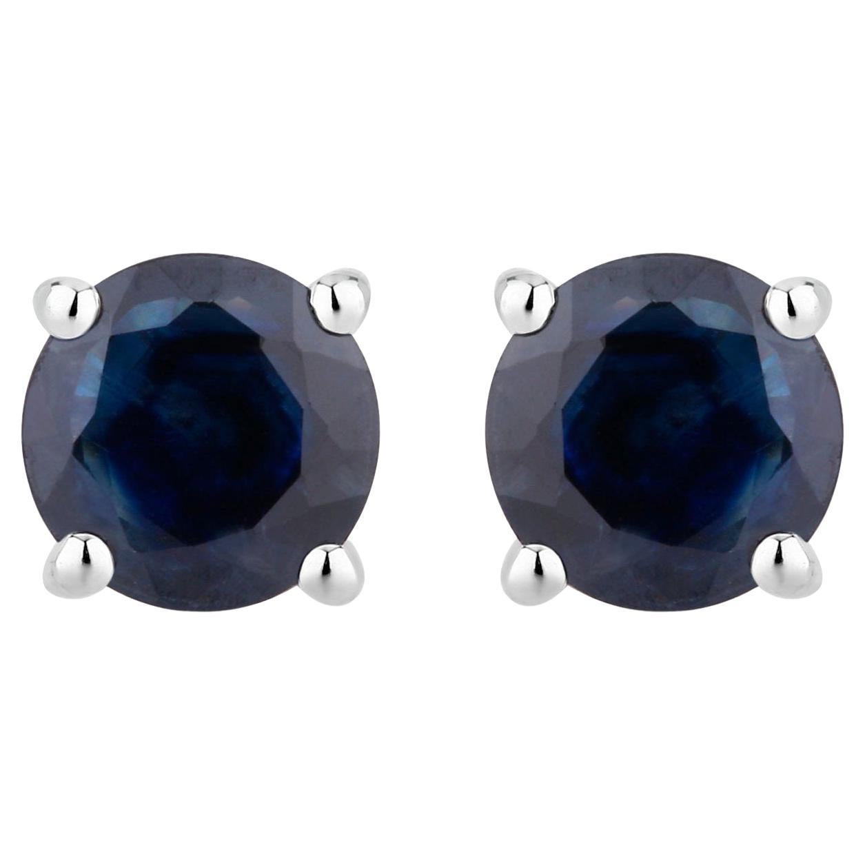 Blue Sapphire Earrings 1.28 Carats 10K White Gold