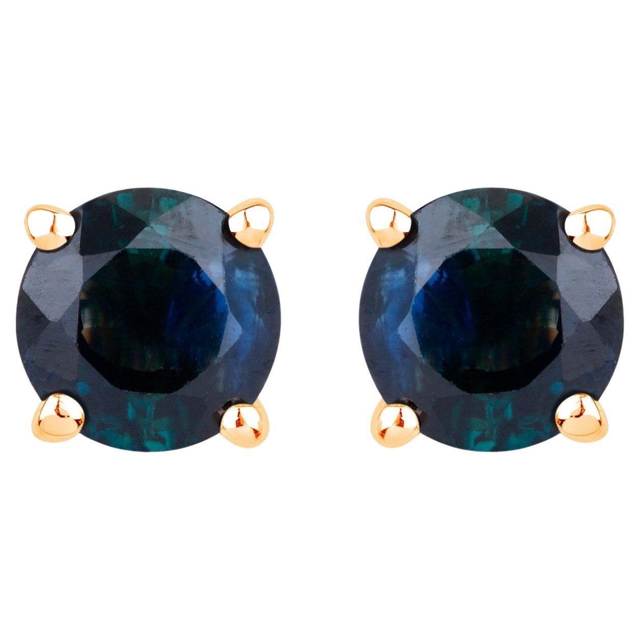 Blue Sapphire Earrings 1.28 Carats 10K Yellow Gold