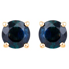 Blue Sapphire Earrings 1.28 Carats 10K Yellow Gold