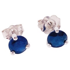 Blue Sapphire Earrings 14 Karat White Gold Blue Sapphire Stud Earrings .66 Carat