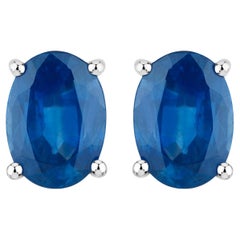 Blue Sapphire Earrings 1.88 Carats 14K White Gold