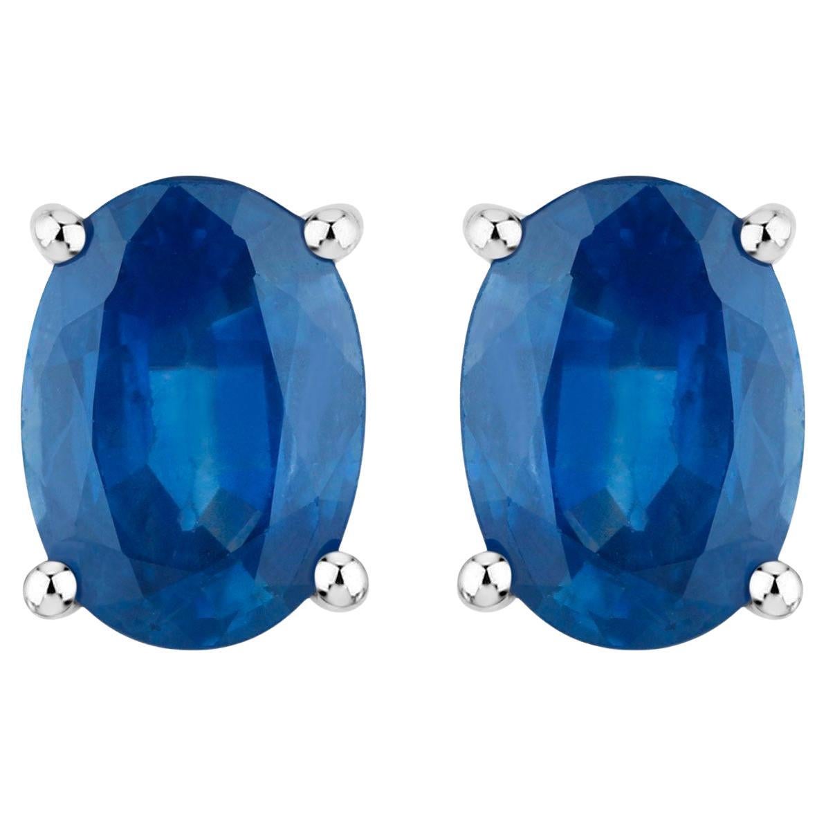 Blue Sapphire Earrings 1.88 Carats 14K White Gold