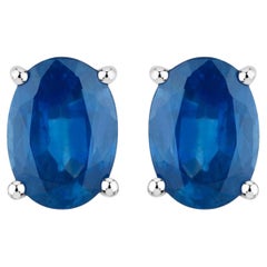 Blue Sapphire Earrings 1.88 Carats 14K White Gold