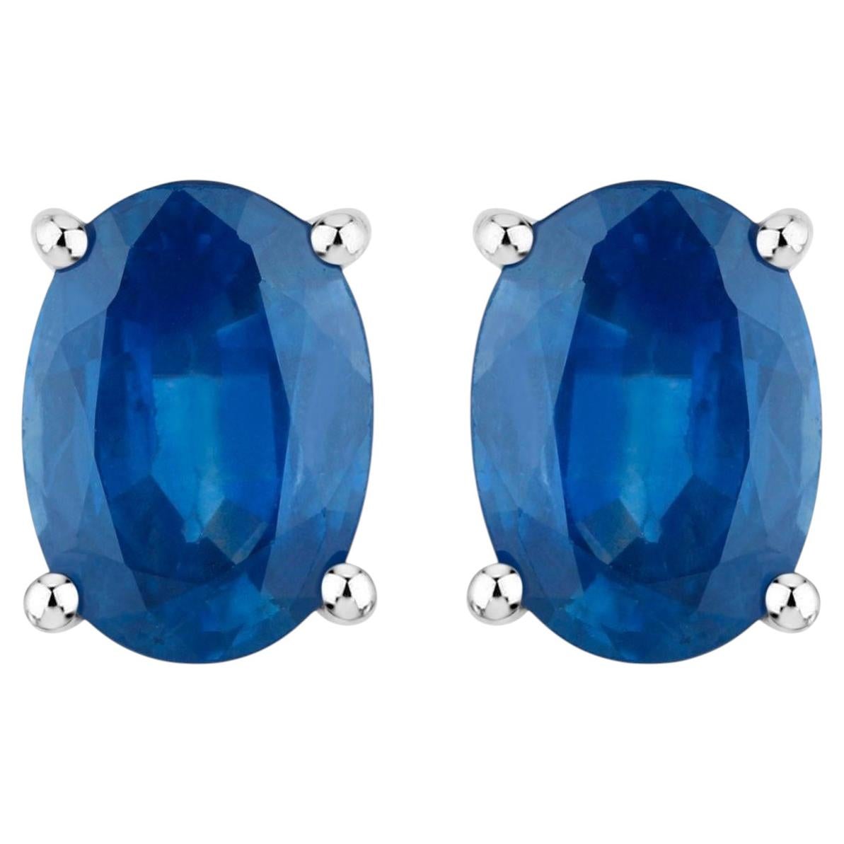 Blue Sapphire Earrings 1.88 Carats 14K White Gold