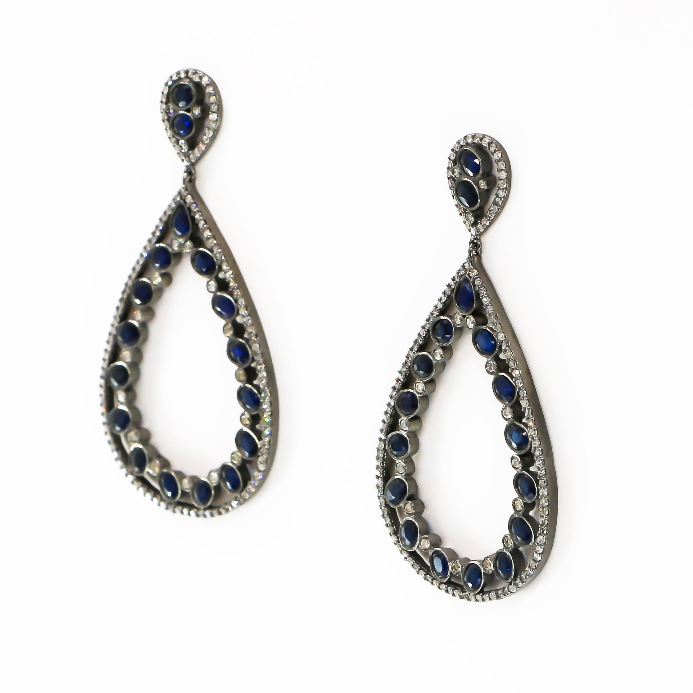 Art Deco Blue Sapphire Earrings 8.5 Carat with Diamonds 2.1 Carat