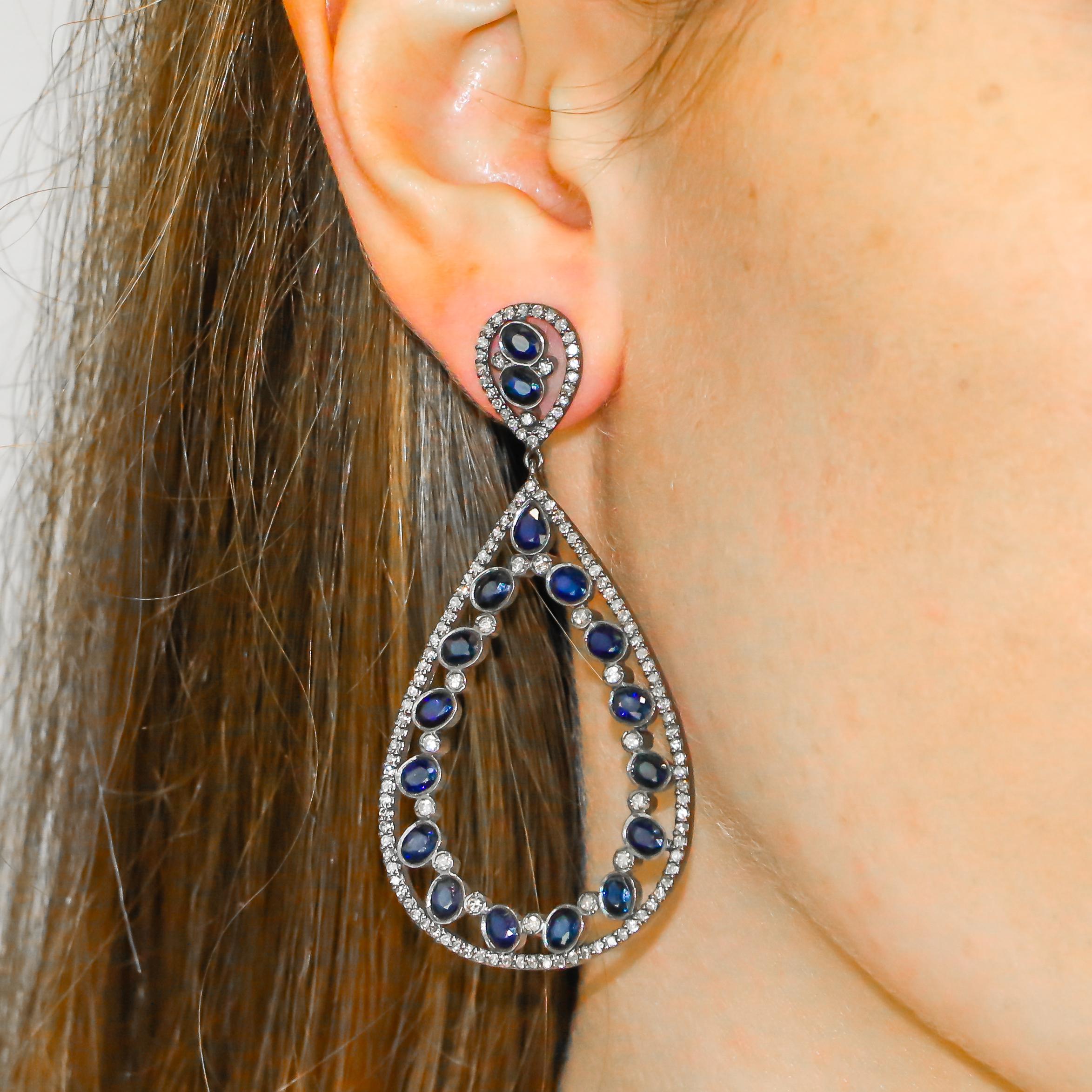 Oval Cut Blue Sapphire Earrings 8.5 Carat with Diamonds 2.1 Carat