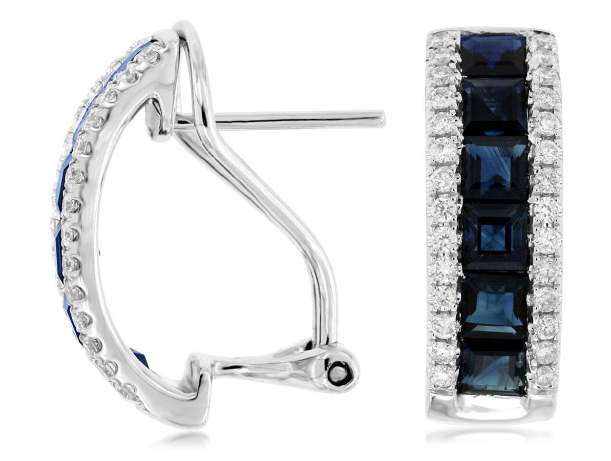 Women's or Men's Blue Sapphire Earrings Diamond Halo 2.9 Carats Total For Sale