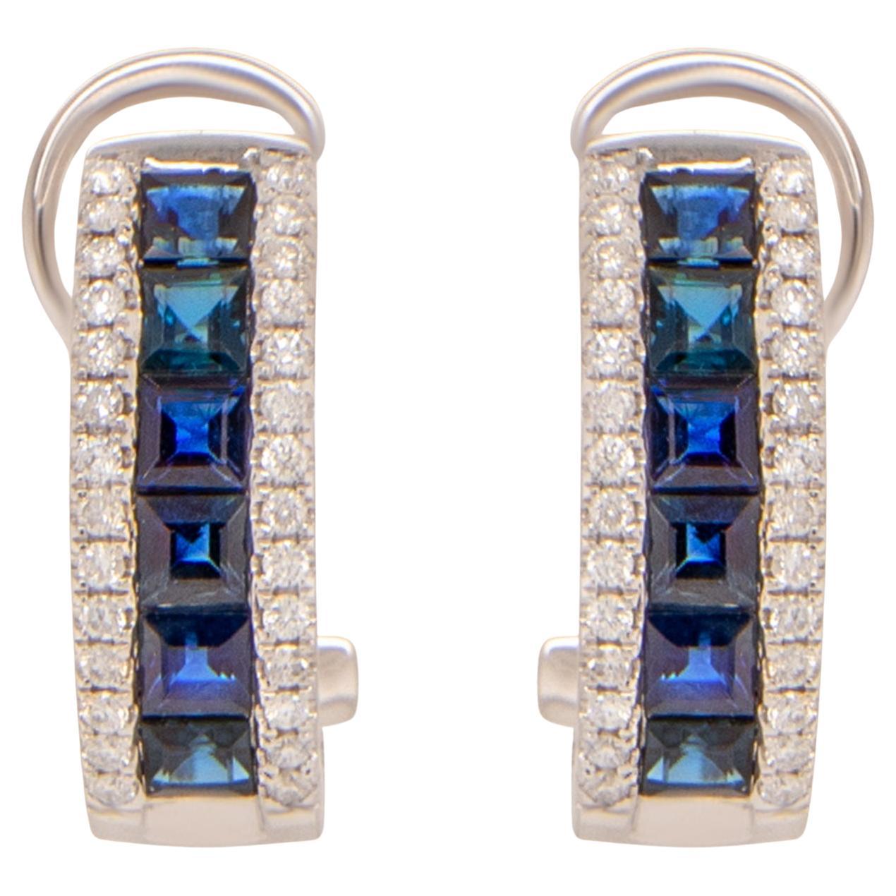 Blue Sapphire Earrings Diamond Halo 2.9 Carats Total