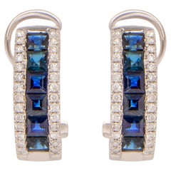 Blue Sapphire Earrings Diamond Halo 2.9 Carats Total