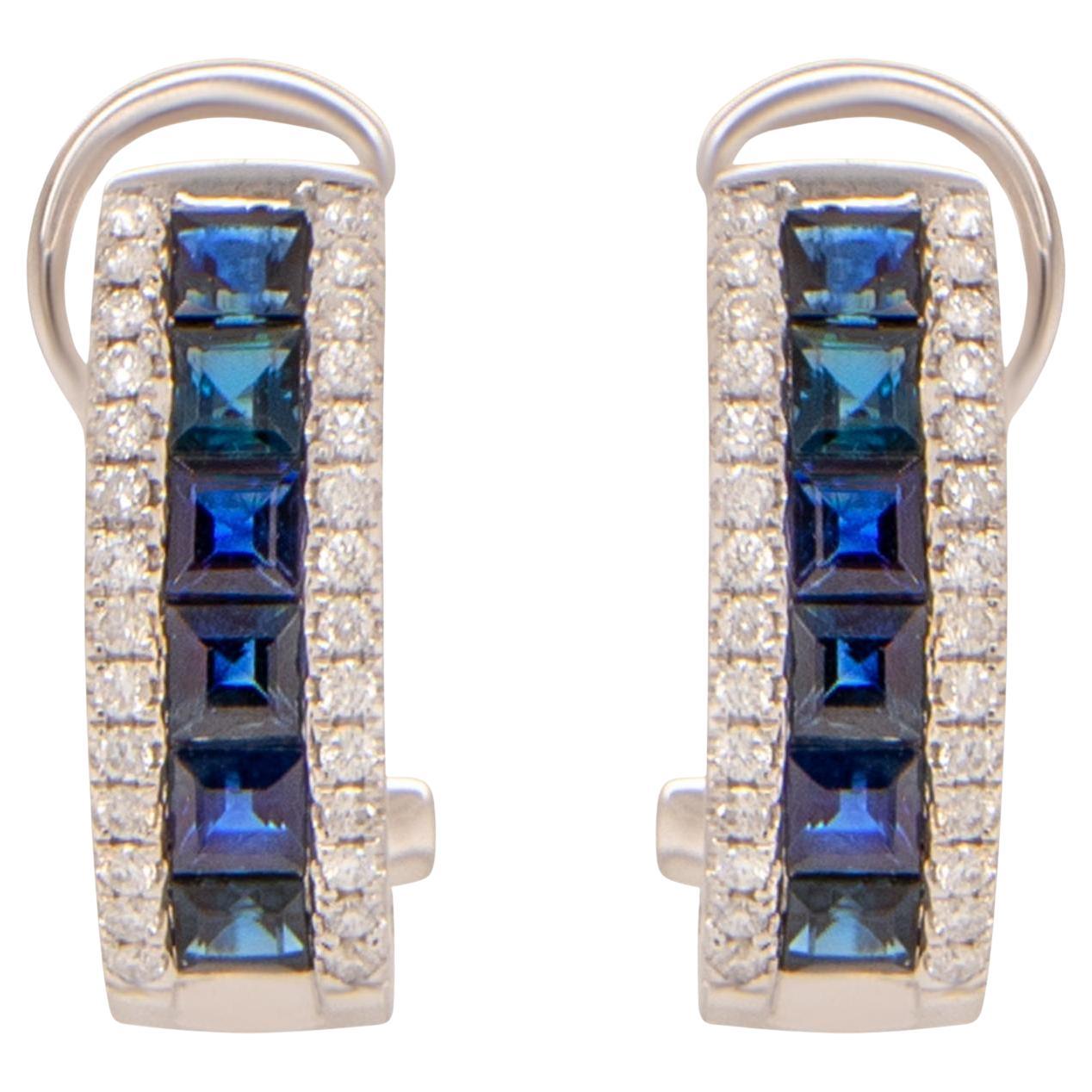 Blue Sapphire Earrings Diamond Halo 2.9 Carats Total For Sale