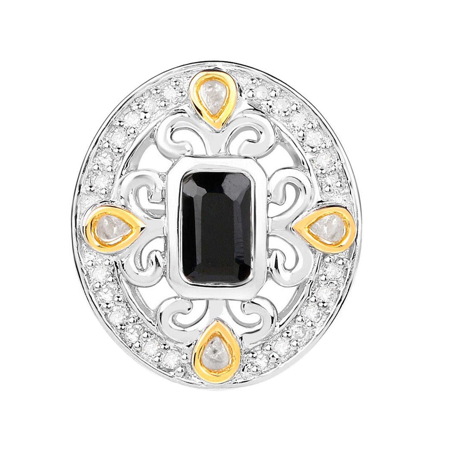 Boucles d'oreilles saphir bleu Diamants 0,90 carats Argent plaqué or jaune 18K Excellent état - En vente à Punta Gorda, FL