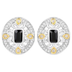 Blue Sapphire Earrings Diamonds 0.90 Carats 18K Yellow Gold Plated Silver