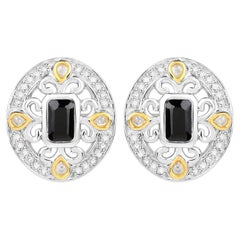 Blauer Saphir Ohrringe Diamanten 0,90 Karat 18K Gelbgold Vergoldet Silber