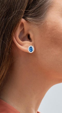 Blauer Saphir Ohrringe Diamanten 2,15 Karat 14K Weißgold