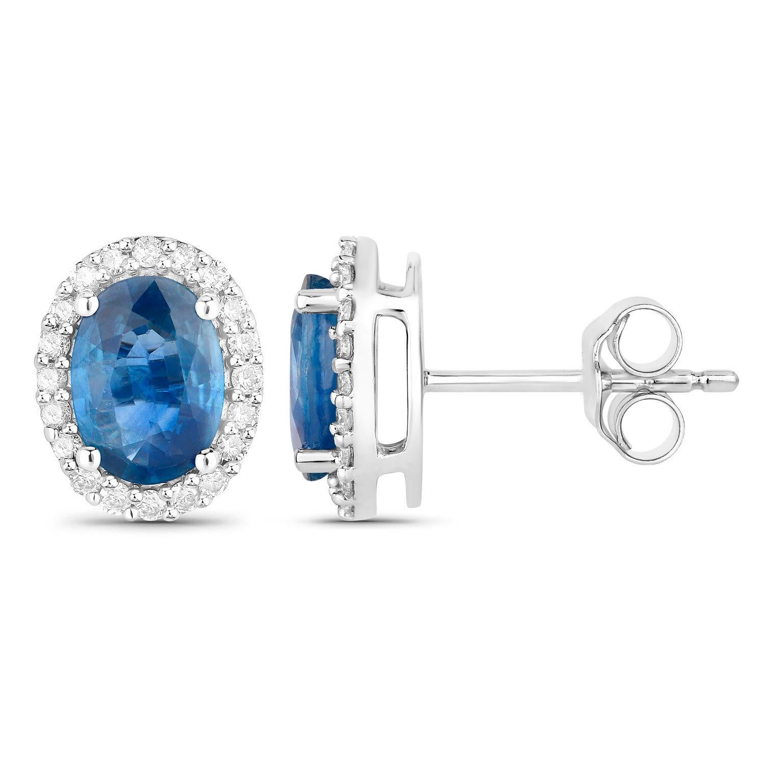 Contemporaneo Orecchini con zaffiro blu Diamanti 2,15 carati Oro bianco 14K in vendita