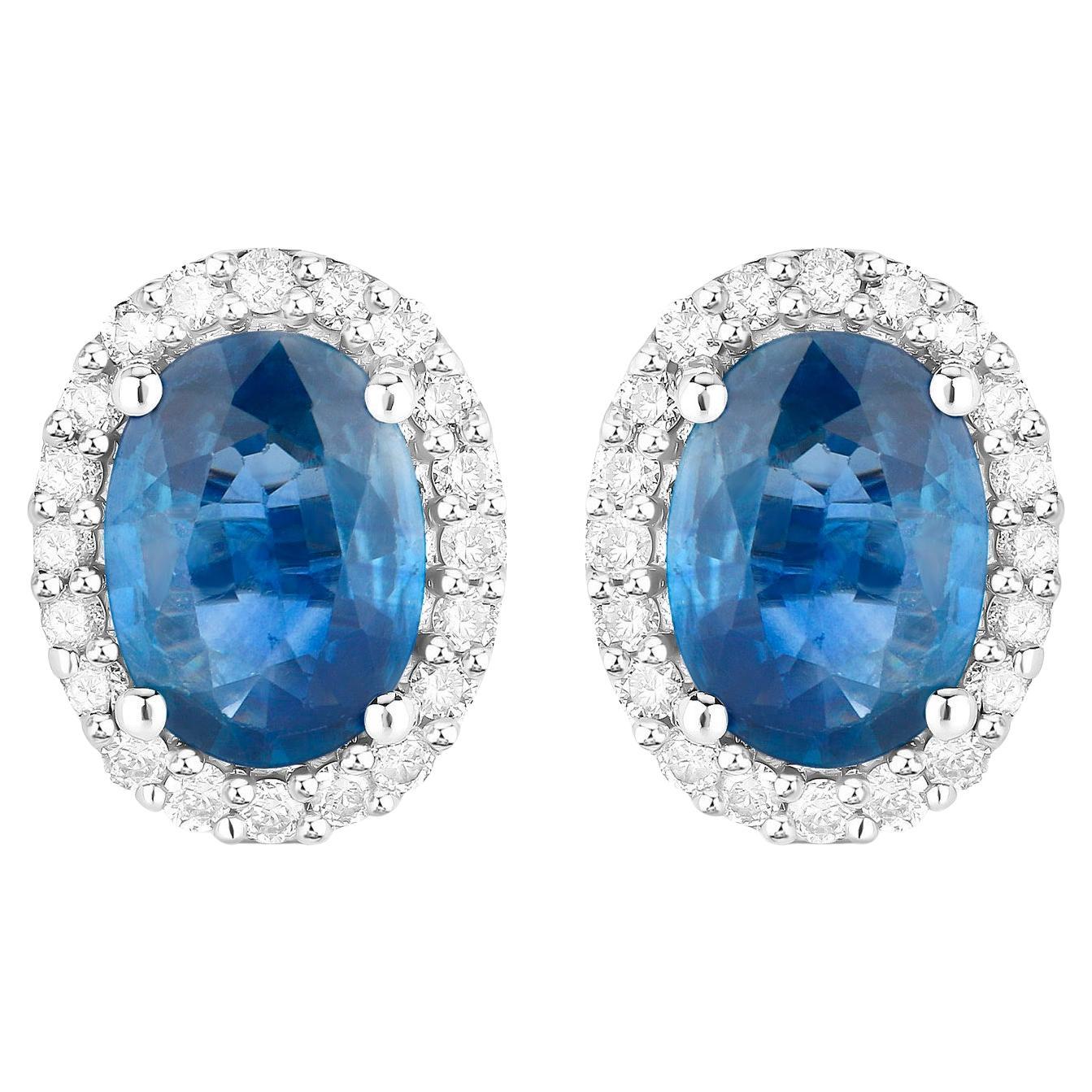 Orecchini con zaffiro blu Diamanti 2,15 carati Oro bianco 14K
