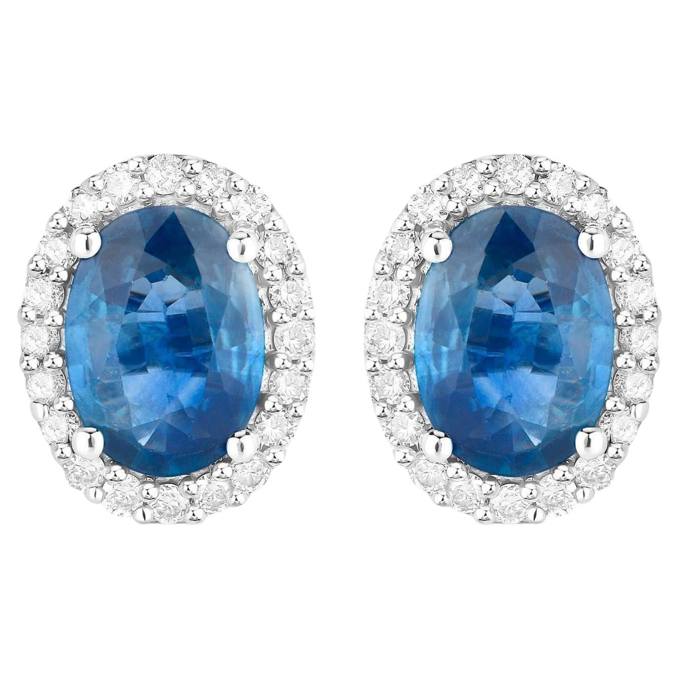 Blue Sapphire Earrings Diamonds 2.15 Carats 14K White Gold