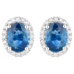 Blauer Saphir Ohrringe Diamanten 2,15 Karat 14K Weißgold
