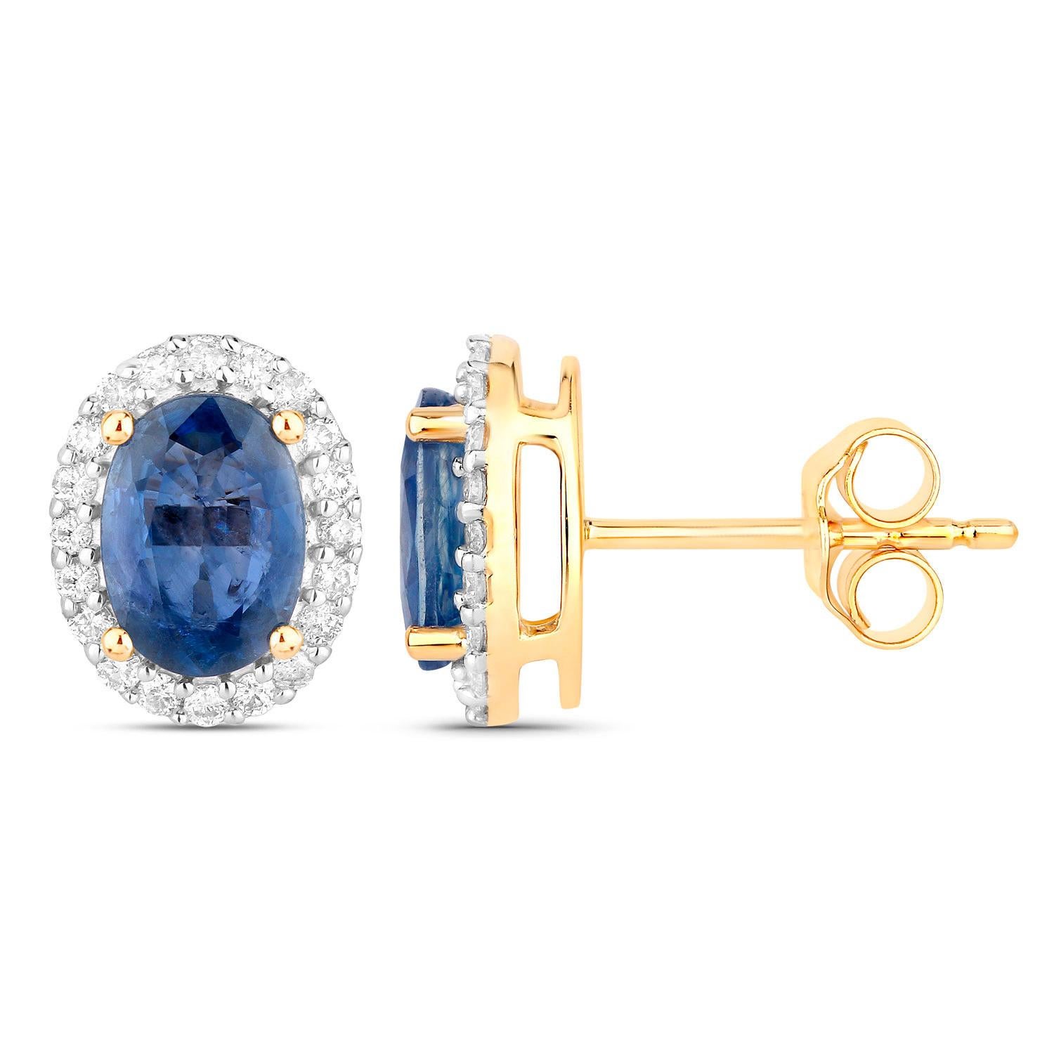 Contemporaneo Orecchini con zaffiro blu Diamanti 2,15 carati Oro giallo 14K in vendita