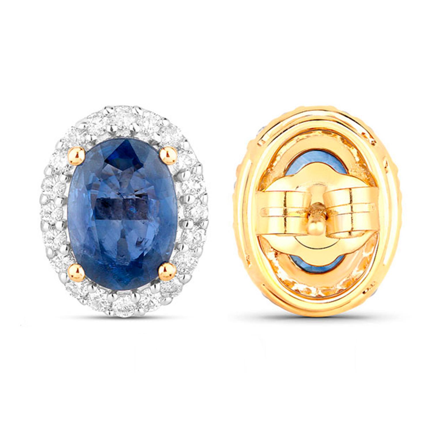 Orecchini con zaffiro blu Diamanti 2,15 carati Oro giallo 14K In condizioni ottime in vendita a Punta Gorda, FL