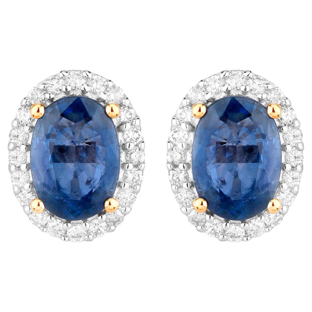 Orecchini con zaffiro blu Diamanti 2,15 carati Oro giallo 14K