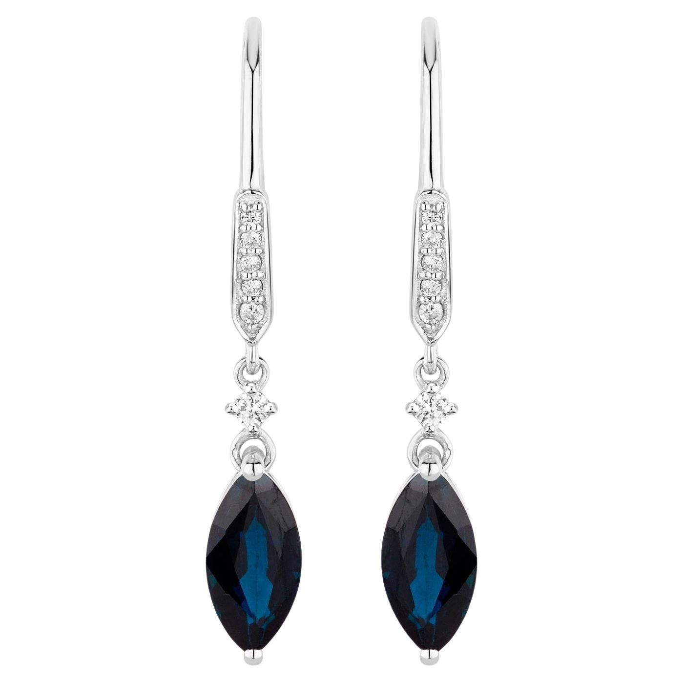 Orecchini con zaffiro blu Diamanti 2,7 carati Oro bianco 14K in vendita