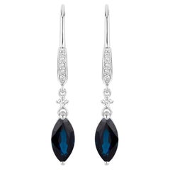Blue Sapphire Earrings Diamonds 2.7 Carats 14K White Gold