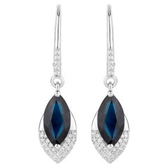 Blue Sapphire Earrings Diamonds 2.7 Carats 14K White Gold