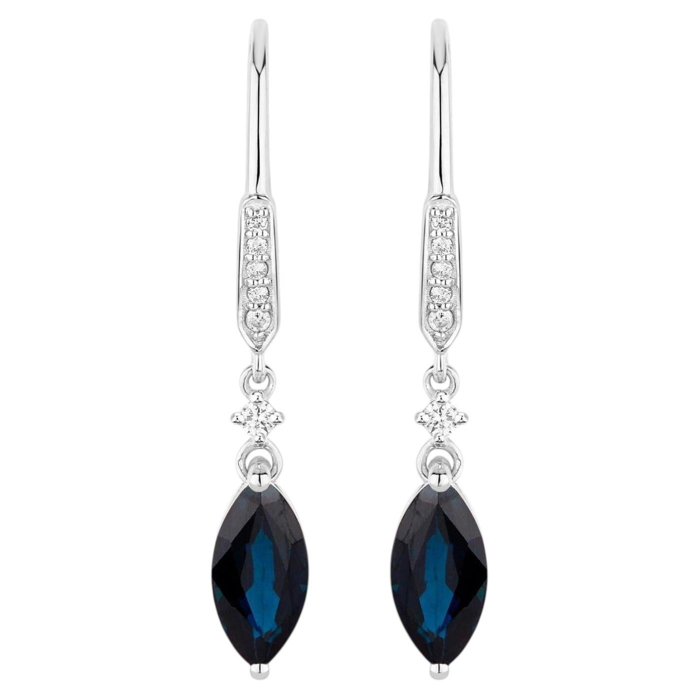 Blue Sapphire Earrings Diamonds 2.7 Carats 14K White Gold