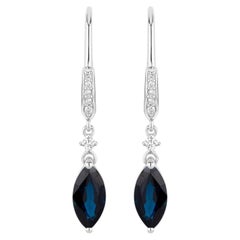 Blue Sapphire Earrings Diamonds 2.7 Carats 14K White Gold