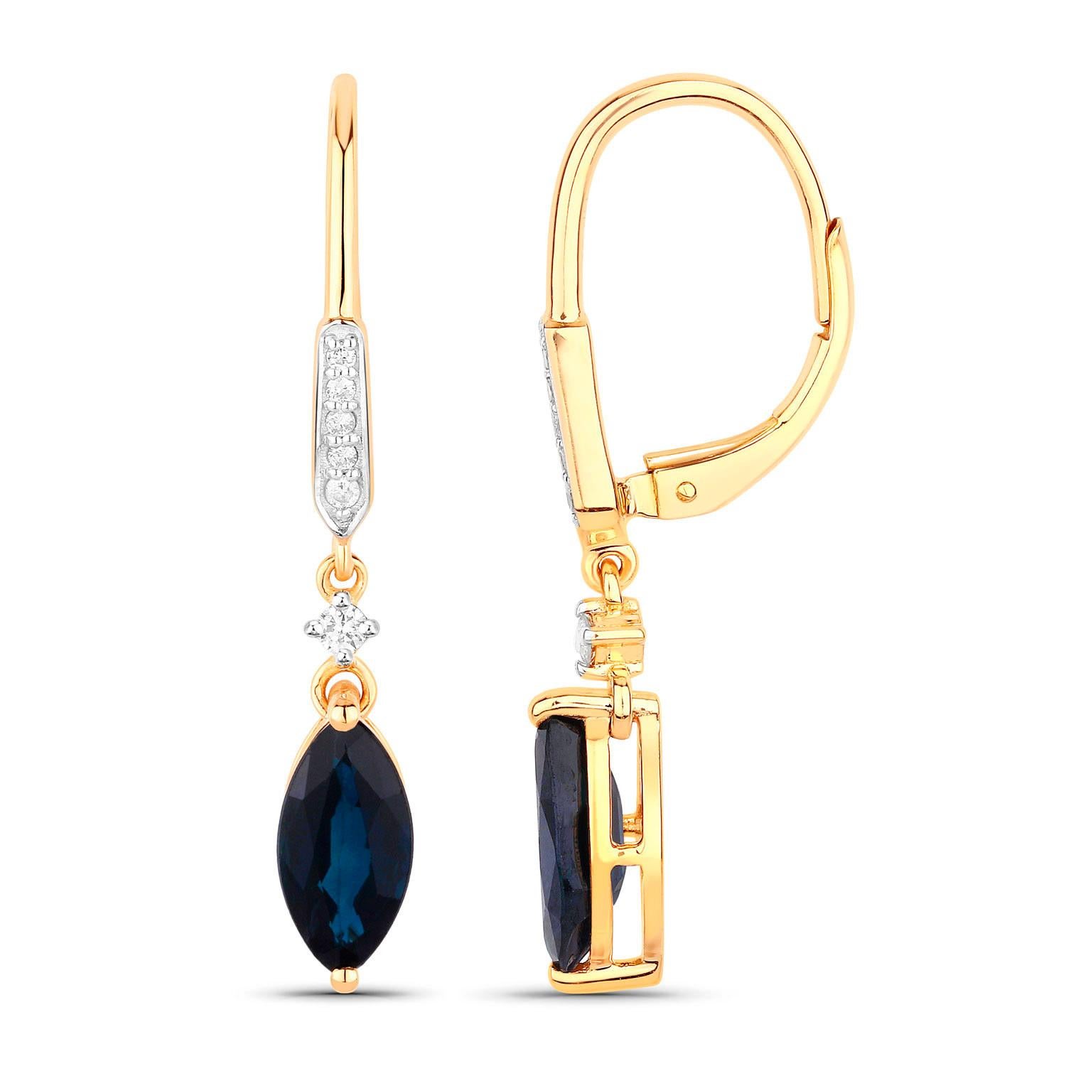 Contemporain Boucles d'oreilles saphir bleu Diamants 2.7 carats Or jaune 14K en vente