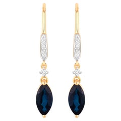 Blue Sapphire Earrings Diamonds 2.7 Carats 14K Yellow Gold