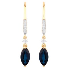 Blue Sapphire Earrings Diamonds 2.7 Carats 14K Yellow Gold