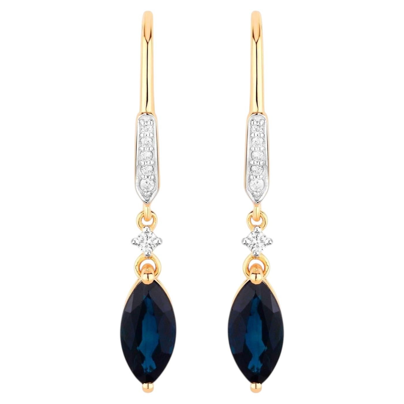Blue Sapphire Earrings Diamonds 2.7 Carats 14K Yellow Gold