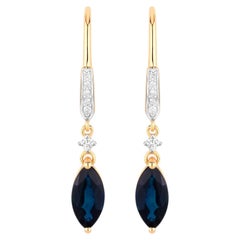 Orecchini con zaffiro blu Diamanti 2,7 carati Oro giallo 14K