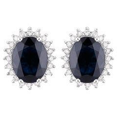 Blue Sapphire Earrings Diamonds 3.3 Carats 14K White Gold