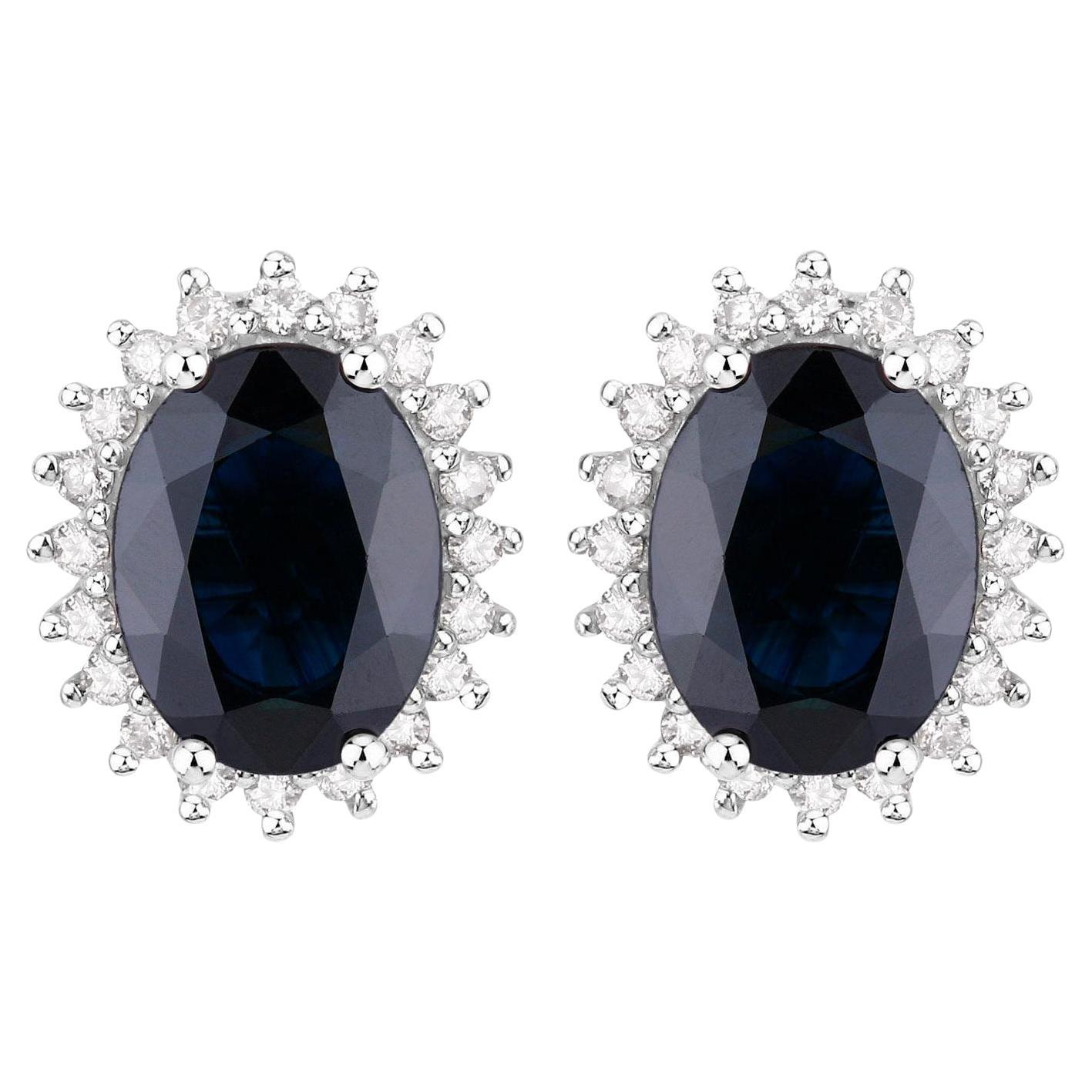 Blue Sapphire Earrings Diamonds 3.3 Carats 14K White Gold For Sale
