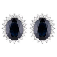 Blue Sapphire Earrings Diamonds 3.3 Carats 14K White Gold
