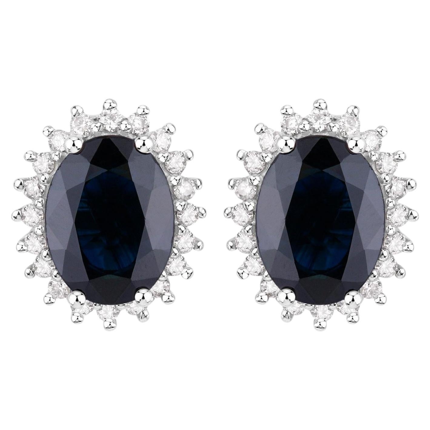 Blue Sapphire Earrings Diamonds 3.3 Carats 14K White Gold