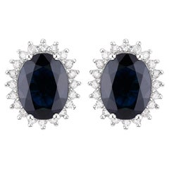 Blue Sapphire Earrings Diamonds 3.3 Carats 14K White Gold