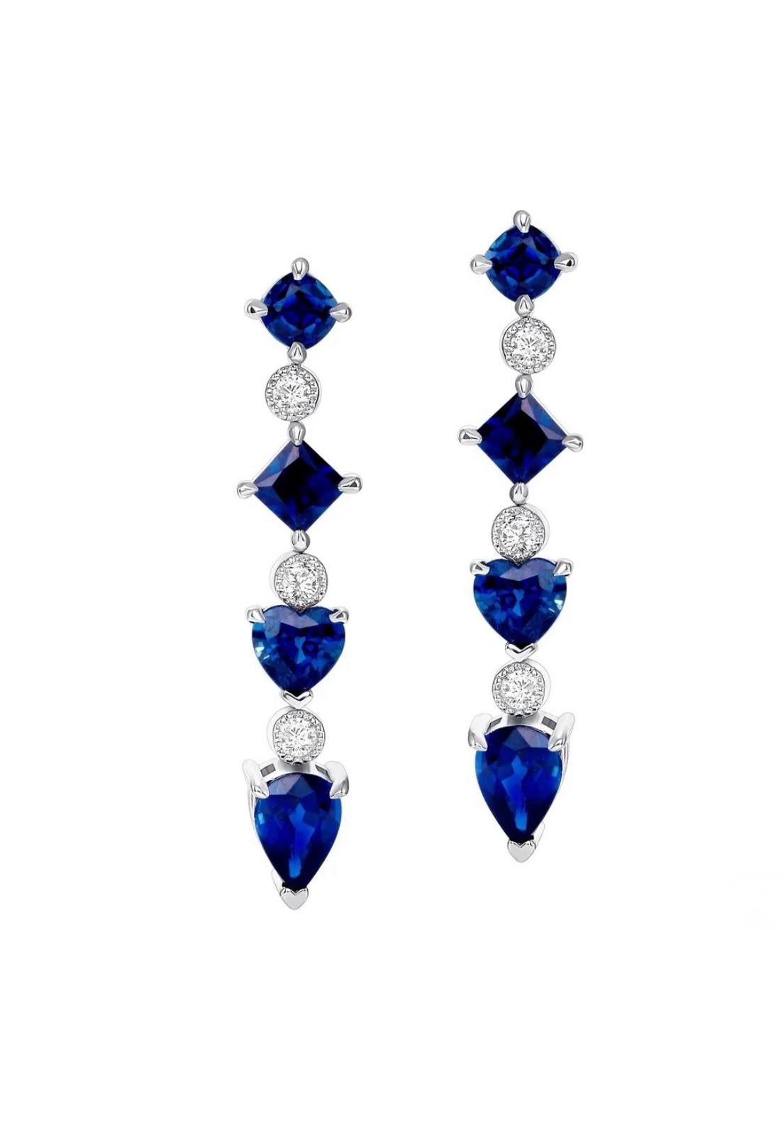 Blaue Saphir-Ohrringe mit 4,71 Karat Ceylon-Saphiren. (Gemischter Schliff) im Angebot