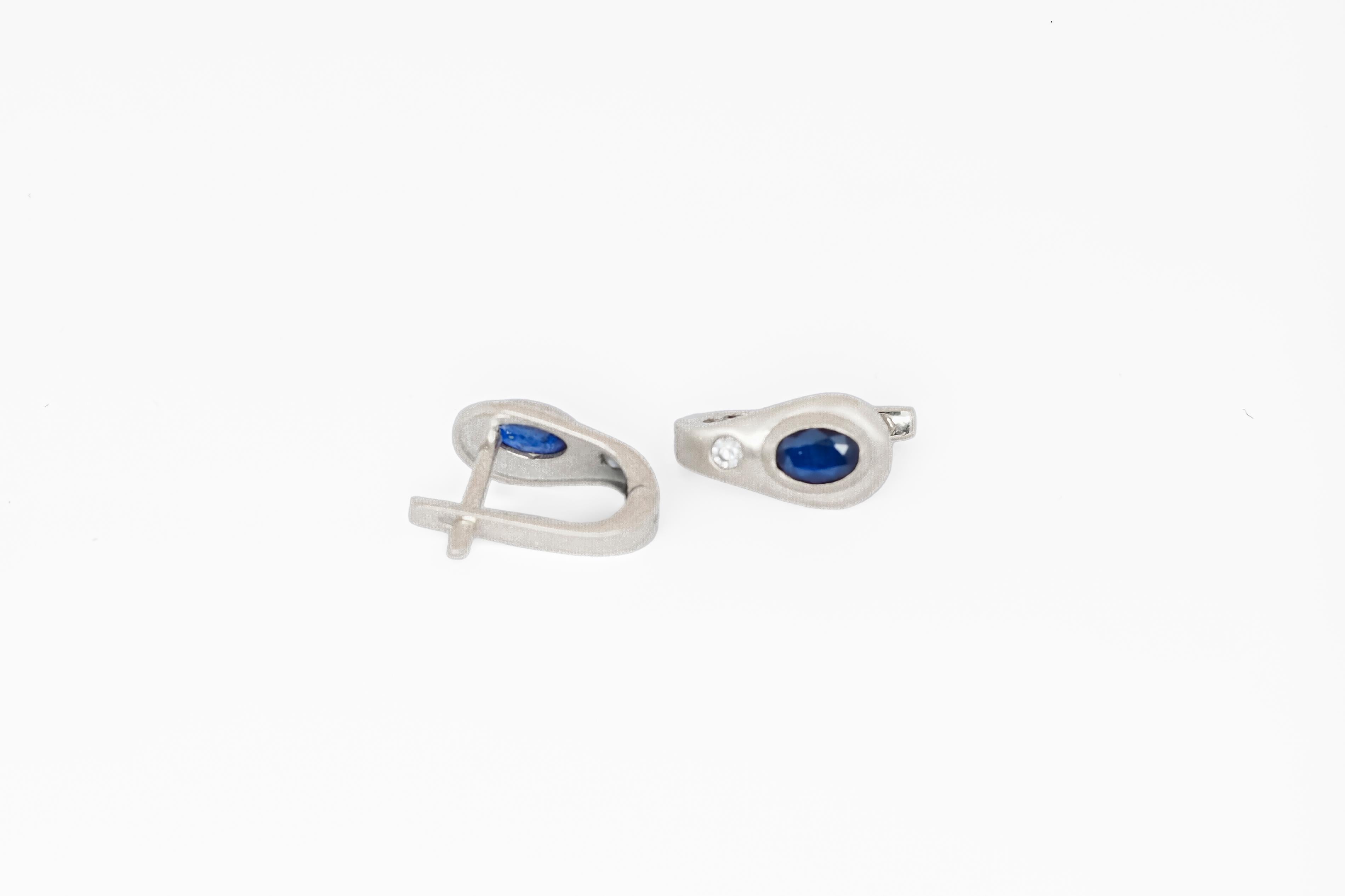 Blue Sapphire Earrings in 14k Gold, Genuine Sapphire Earrings For Sale 3