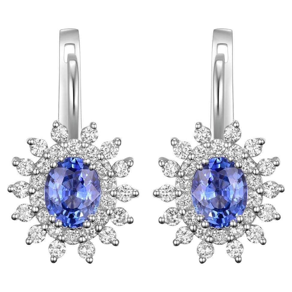 Blue Sapphire Earrings in 18 Karat White Gold For Sale