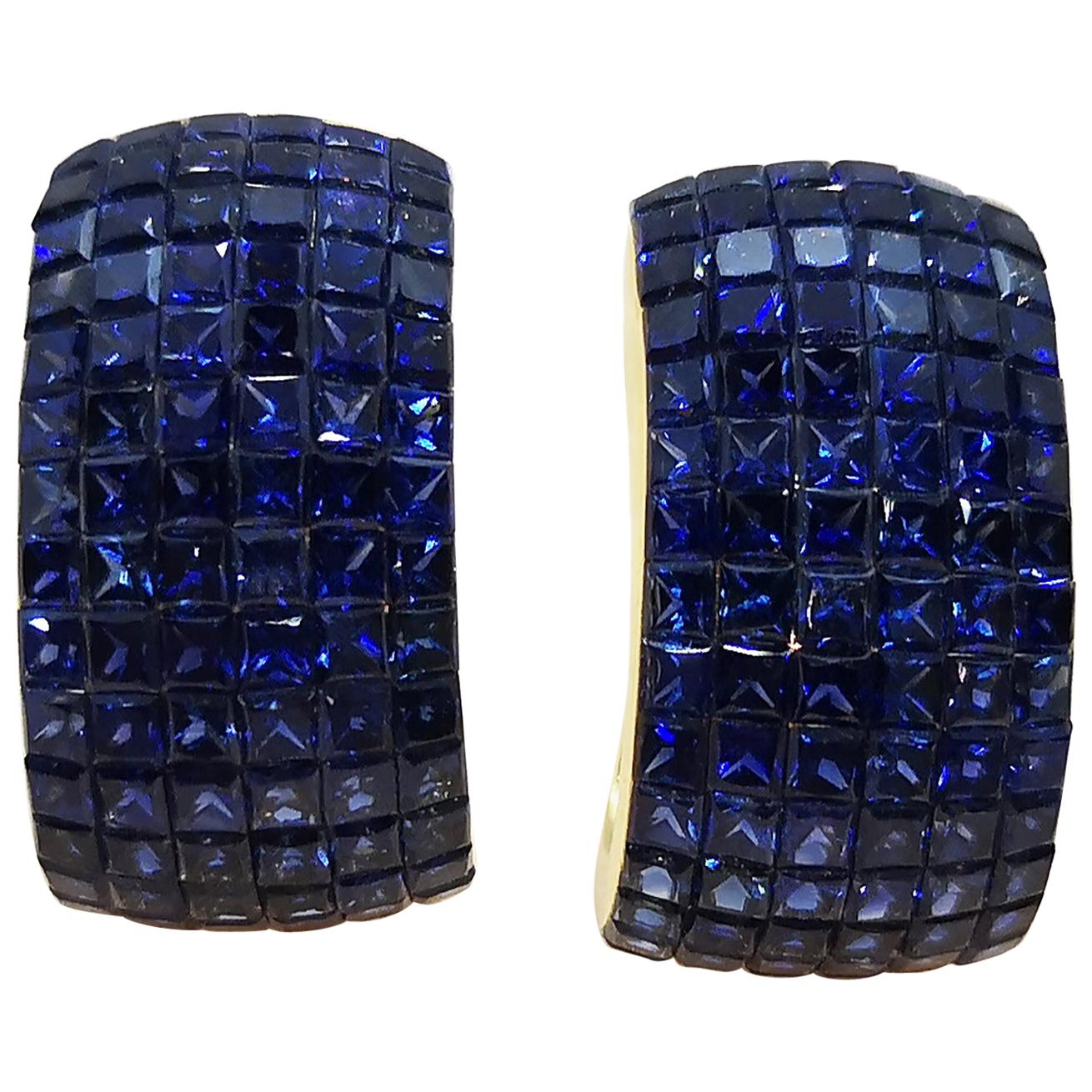 Blue Sapphire Earrings Set in 18 Karat Gold Settings