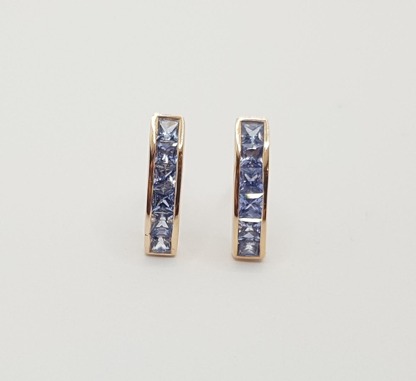Women's Blue Sapphire Earrings Set in 18 Karat Rose Gold Settings For Sale