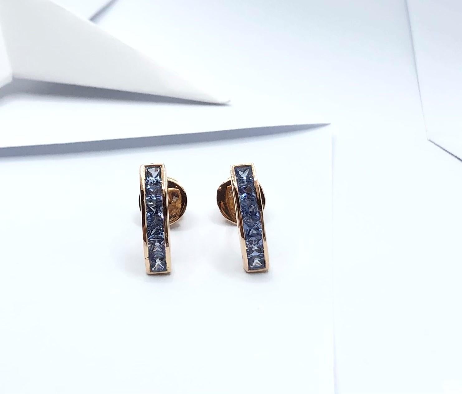 Blue Sapphire Earrings Set in 18 Karat Rose Gold Settings For Sale 2