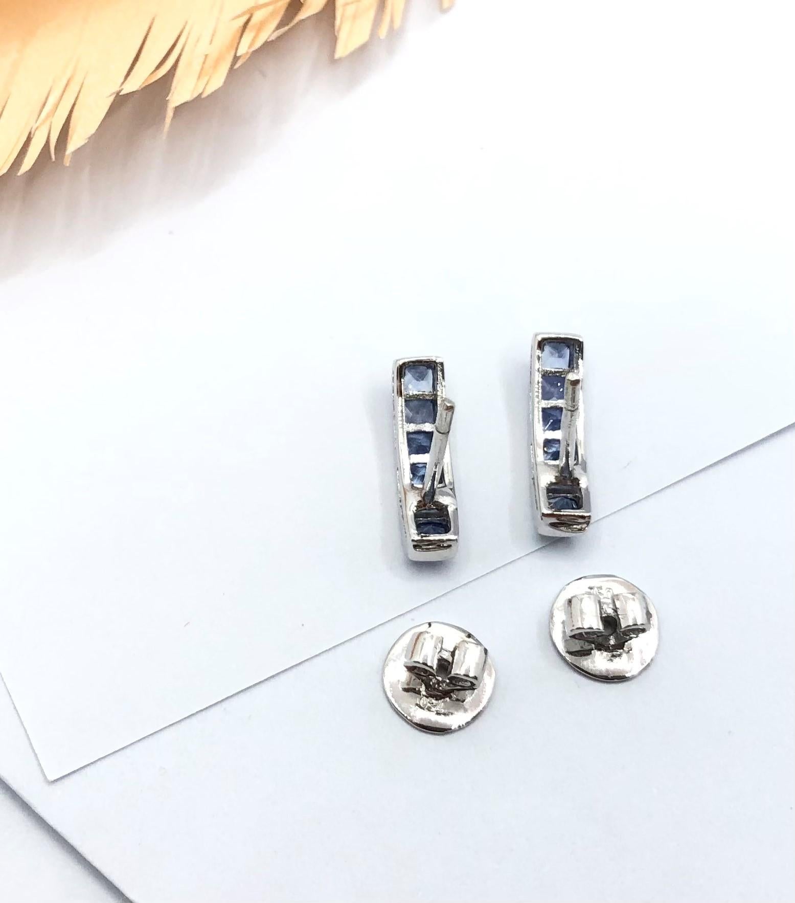 Blue Sapphire Earrings Set in 18 Karat White Gold Settings For Sale 4