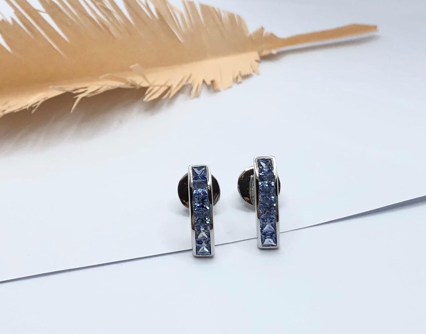 Blue Sapphire Earrings Set in 18 Karat White Gold Settings For Sale 6